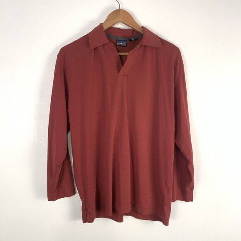 Patagonia Mens Orange Organic Cotton Long Sleeve Polo Shirt Size Small